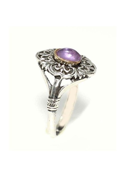 925 Ayar Gümüş Ve Bronz Karışımı Ametist Taşlı Yüzük
