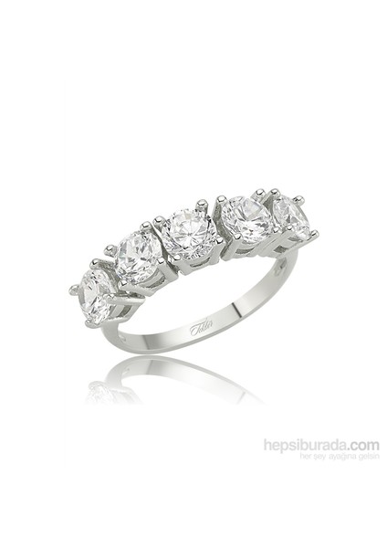 Zirkon Sıralı Yuvarlak Beş Taş Yüzük