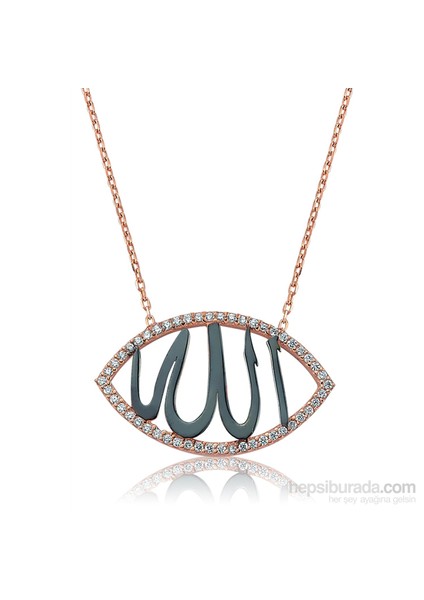 Bayan Lili Gümüş Allah Yazılı Rose Kolye