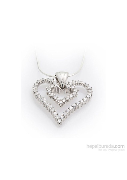 Gumush Zirkon Taşlı Kalbim Kalbinde Kolye