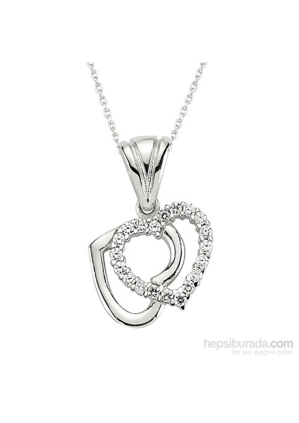 Bayan Lili Zirkon Taşlı Rodyum Kaplama Kalbimiz Kolye
