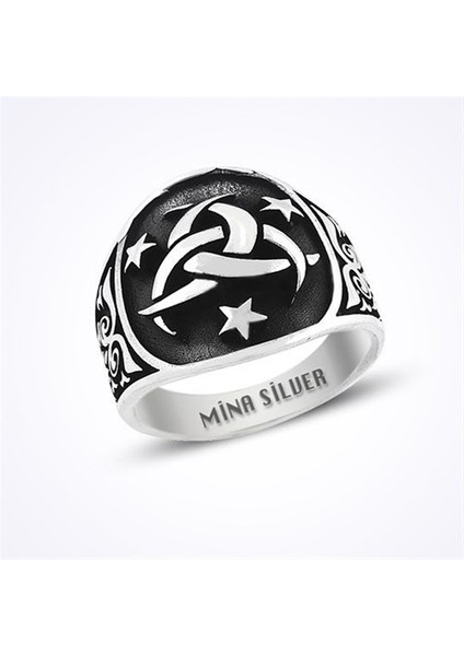 Üç Hilal Teşkilat Mit Taşsız Gümüş Erkek Yüzük