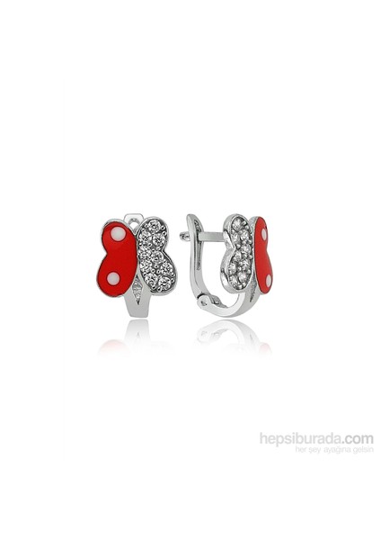 Bayan Lili Zirkon Taşlı Kırmızı Kelebek Küpe