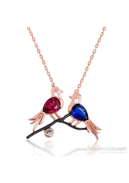 Bayan Lili Gümüş Çifte Kumrular Kolye