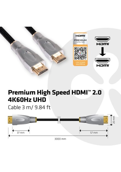 HDMI to HDMI 2.0 3m Altın Kaplama Çıkışlar/Örgülü Kablo/4K UHD Kablo (CAC-1310)