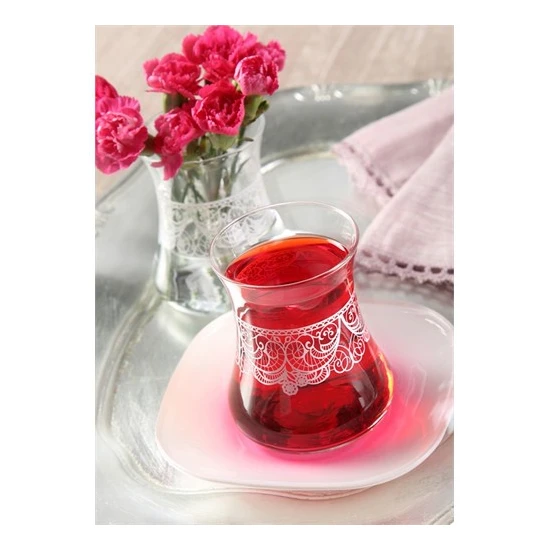 Lav Dantela Çay Seti Pembe 12 Parça