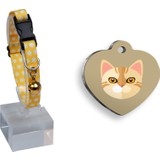 The Passage Desenli Zilli Ayarlanabilir Kedi Boyun Tasması 22-30 cm Sarı+Tekir Çelik Künye