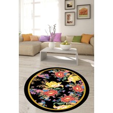 Bona Fortuna Çiçek Desenli Dijital Baskı Yıkanabilir Kaymaz Taban Modern Yuvarlak Salon ve Hol Halısı