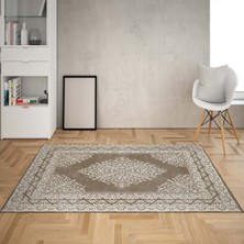 Bona Fortuna Osmanlı Motif Çerçeveli Dijital Baskı Yıkanabilir Kaymaz Taban Düz Salon Halı ve Yolluk(Gri)