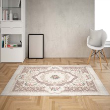 Bona Fortuna Çiçek Desenli Dijital Bakılı Kaymaz Taban Leke Tutmaz Vintage Salon Halısı ve Yolluk