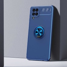 Zore Galaxy M12 Kılıf Zore Ravel Yüzüklü Silikon Kılıf Mavi