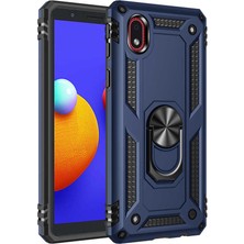 Zore Galaxy A01 Core Kılıf Zore Vega Yüzüklü Standlı Zırh Kılıf Mavi