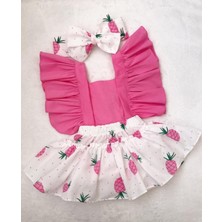 Miray Bebe Bandanalı Ananas Baskılı Salopet Takım