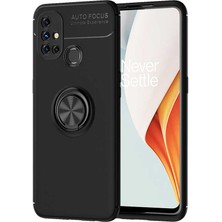 Tekno Grup Oneplus Nord N10 5g Kılıf Ultra Korumalı Yüzüklü Manyetik Ravel Silikon + Tam Kaplayan 5d Cam Ekran Koruyucu Siyah