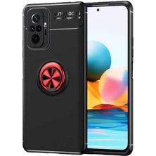 Tekno Grup Xiaomi Redmi Note 10 Pro Kılıf Ultra Korumalı Yüzüklü Manyetik Ravel Silikon + Tam Kaplayan 6d Nano Ekran Koruyucu Siyah - Kırmızı