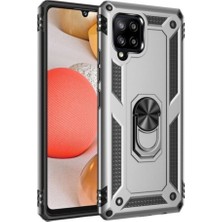 Caseart Samsung Galaxy M12 Kapak Military Yüzüklü Stantlı Panzer Tank Kılıf Gri