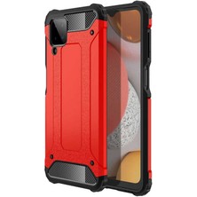 Case World Samsung Galaxy M12 Kapak Çift Katmanlı Zırh Tank Kılıf Kırmızı