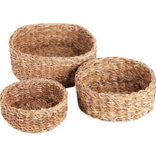 Sinerji Store Yuvarlak Bambu Rattan 3'lü Lüx Sepet Takımı