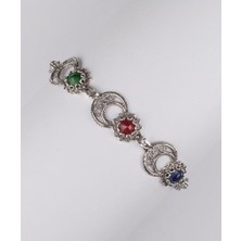 Filigran Silver 925 Ayar Gümüş Otantik El Işçiliği Telkari Doğal Safir ve Ruby Taşlı Kadın Bileklik