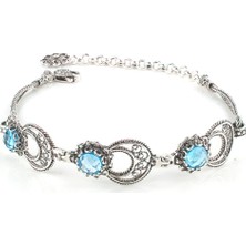 Filigran Silver 925 Ayar Gümüş Otantik El Işçiliği Telkari Doğal Sky Blue Topaz Taşlı Kadın Bileklik