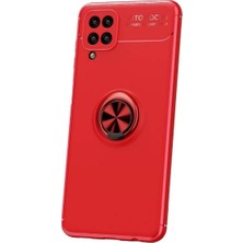 Tekno Grup Samsung Galaxy M12 Kılıf Ultra Korumalı Yüzüklü Manyetik Ravel Silikon + Tam Kaplayan 6d Nano Ekran Koruyucu Kırmızı