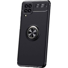 Tekno Grup Samsung Galaxy M12 Kılıf Ultra Korumalı Yüzüklü Manyetik Ravel Silikon + Tam Kaplayan 6d Nano Ekran Koruyucu Siyah