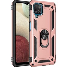 Tekno Grup Samsung Galaxy M12 Kılıf Çift Katmanlı Yüzüklü Manyetik Vega Kapak + Tam Kaplayan 6d Nano Ekran Koruyucu Rose