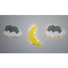 Wood 14 Dizayn Ahşap Çocuk Odası Fil Bulut Aydede Gece Lambası