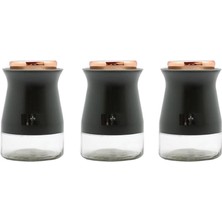 Zücev Kitchen 3'lü Vakum Kapak Kavanoz Seti Gri Rose