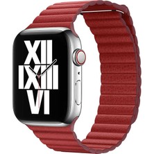 noktaks - Apple Watch 44mm - Kordon Deri Lop Kordon KRD-09 - Kırmızı