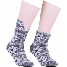 Sara Donna Çiçek Desenli Yün Çorap 526 | Gri