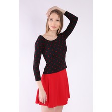 Neslice Kadın, Kırmızı, Puantiyeli Havuz Yaka T-Shirt