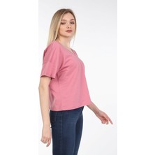 Neslice Kadın Oversize Çift Taraf V Yaka T-Shirt