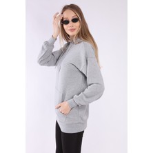 Neslice Kadın Gri Kapüşonlu Sweatshirt