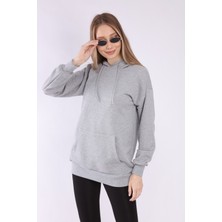 Neslice Kadın Gri Kapüşonlu Sweatshirt