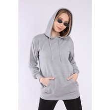 Neslice Kadın Gri Kapüşonlu Sweatshirt