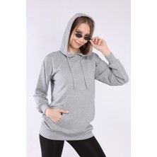 Neslice Kadın Gri Kapüşonlu Sweatshirt