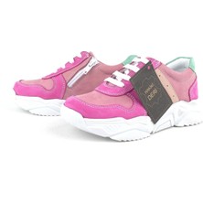 Hakiki Deri Fuşya Pembe Kız Çocuk Sneakers Ayakkabı