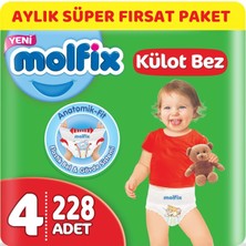 Molfix Külot Bebek Bezi Beden:4 (9-14 kg) Maxi 228 Adet Aylık Süper Fırsat Paketi