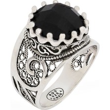 Filigran Silver 925 Ayar Gümüş El Tasarımı Telkari Sanatı Doğal Siyah Spinel Taşlı Kadın Yüzük