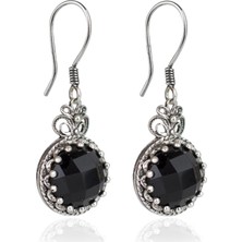Filigran Silver 925 Ayar Gümüş Otantik El Işçiliği Telkari Sanatı Doğal Siyah Spinel Taş Kadın Küpe