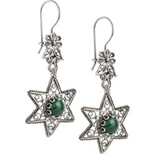 Filigran Silver 925 Ayar Gümüş Otantik El Işçiliği Telkari Doğal Malakit Taşlı Kadın Sarkaç Küpe