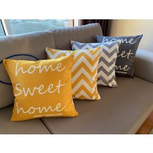 Lia Store Home Sweet Home Yazılı ve Zigzag Desenli Dekoratif 4'lü Kombin Kırlent Kılıfı Seti