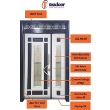 Tezdoor Iki Renk (Siyah - Beyaz) Kabartmalı Model Apartman Giriş Kapısı , Çelik Kapı