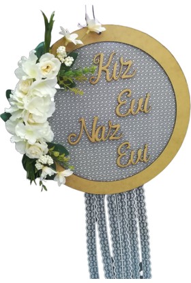 Gezer Nikah Şekeri Çiçekli Yuvarlak Ahşap Kız Evi Naz Evi Kapı Süsü