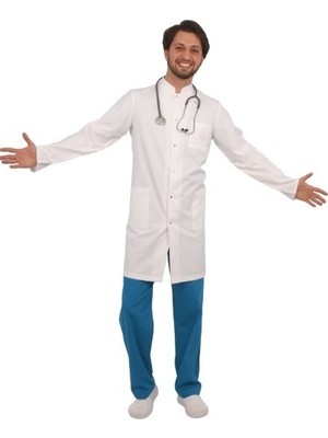 Emel Tekstil Doktor Hemşire Teikoton Erkek Beyaz Hakim Yaka Uzun Boy Uzun Kol Önlük Alpaka Uniforma