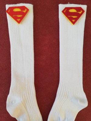 Sockrates Beyaz Superman Keçeli Çorap