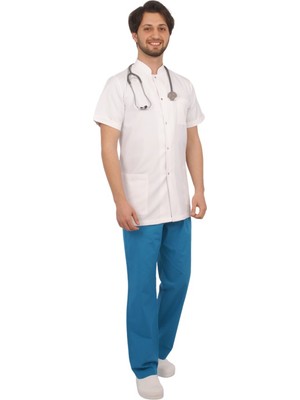Emel Tekstil Doktor Hemşire Gold Alpaka Erkek Beyaz Hakim Kısa Kol Önlük Terikoton Uniforma