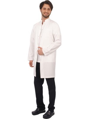 Emel Tekstil Doktor Hemşire Gold Alpaka Hakim Yaka Beyaz Önlük Uzun Kol Uzun Boy Önlük