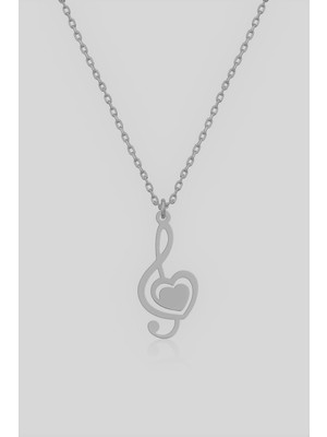 Bigakan Sol Anahtarı Gümüş Kolye Kalp Motifli Rose Gümüş Kolye